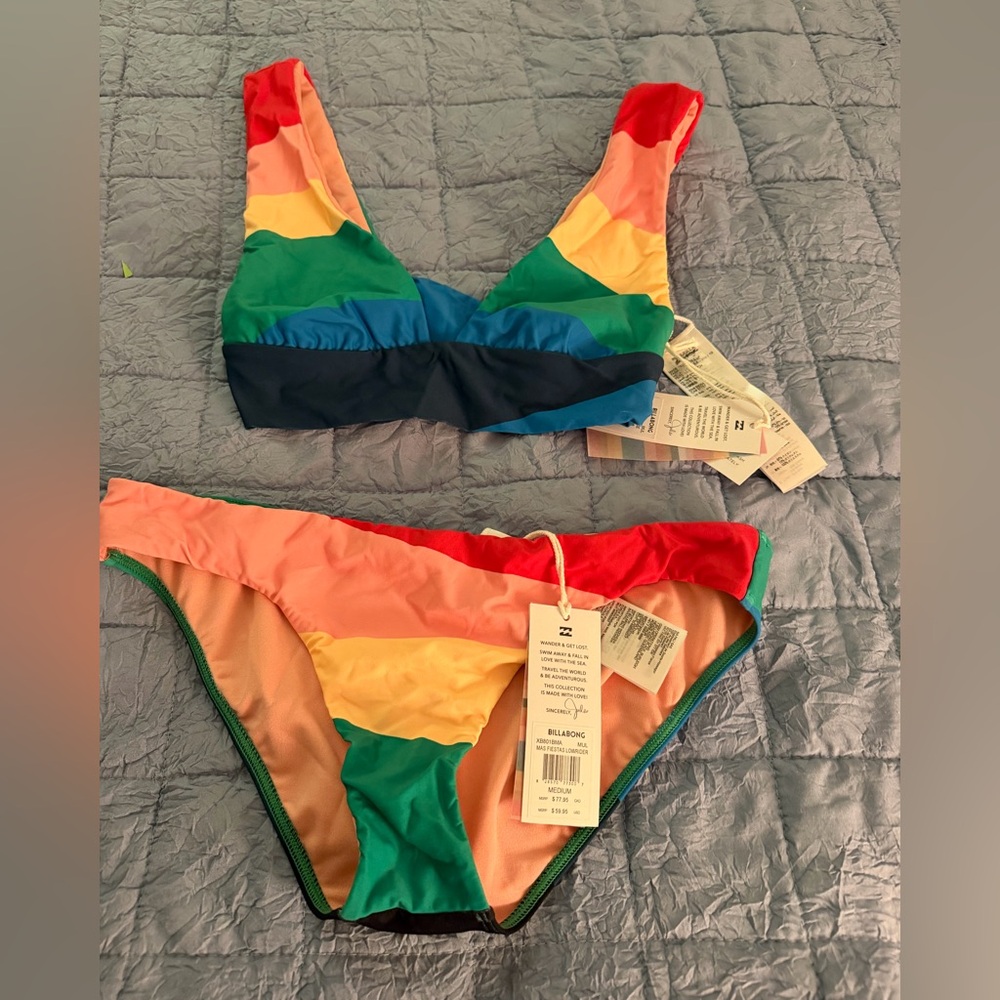 Billabong Rainbow Stripe Bikini Top & Bottom NWT Size Small and Medium